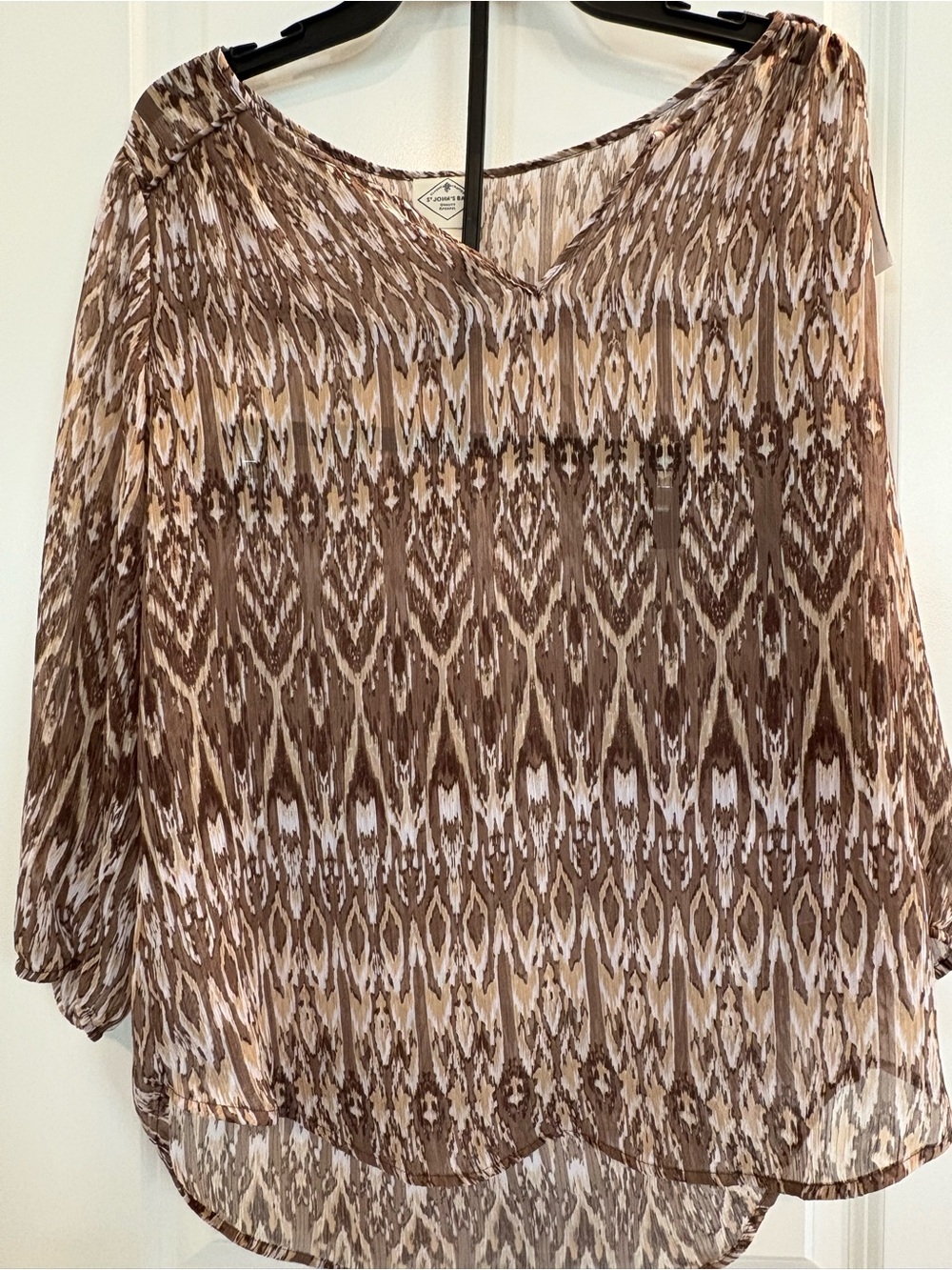 St. John’s Bay Brown and Cream Ikat Print Blouse